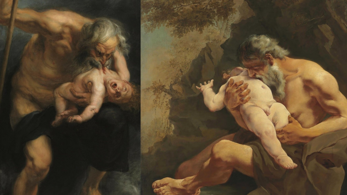 Слева – Питер Пауль Рубенс, «Сатурн», 1636-1638. Справа – Джулия Лама «Сатурн, поедающий своего сына», 1735