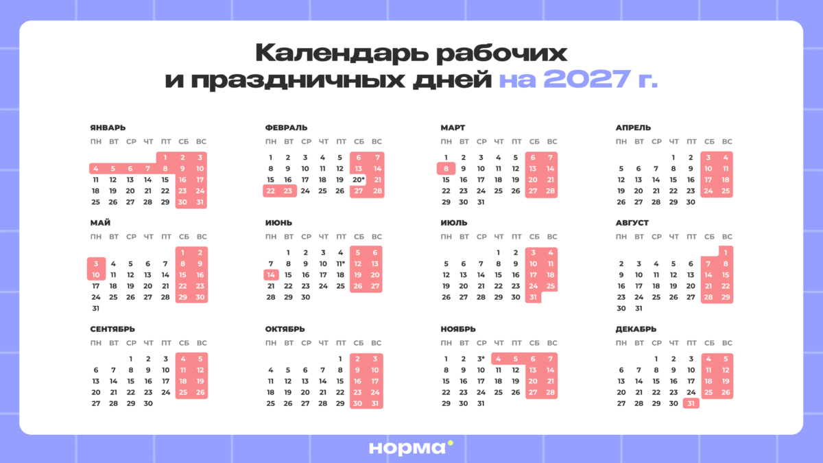 Производственный календарь 2027